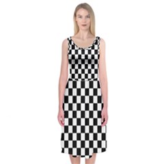 Pattern Checkered Squares Black White Pattern Midi Sleeveless Dress by Sabxi