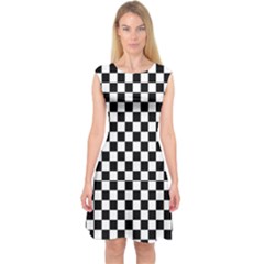 Pattern Checkered Squares Black White Pattern Capsleeve Midi Dress by Sabxi