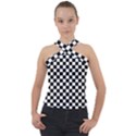 Pattern Checkered Squares Black White Pattern Cross Neck Velour Top View1