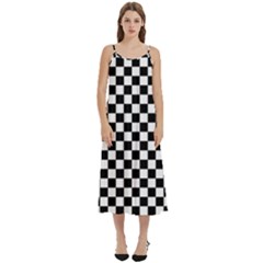 Pattern Checkered Squares Black White Pattern Casual Spaghetti Strap Midi Dress by Sabxi