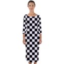 Pattern Checkered Squares Black White Pattern Quarter Sleeve Midi Bodycon Dress View1