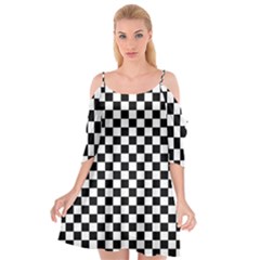 Pattern Checkered Squares Black White Pattern Cutout Spaghetti Strap Chiffon Dress by Sabxi