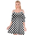 Pattern Checkered Squares Black White Pattern Cutout Spaghetti Strap Chiffon Dress View1