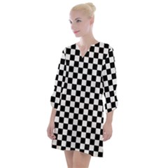 Pattern Checkered Squares Black White Pattern Open Neck Shift Dress by Sabxi