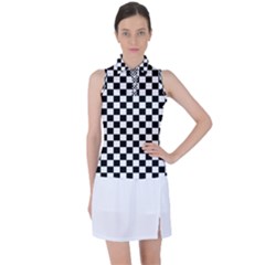 Pattern Checkered Squares Black White Pattern Women s Sleeveless Polo T-shirt by Sabxi