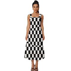 Pattern Checkered Squares Black White Pattern Square Neckline Tiered Midi Dress by Sabxi