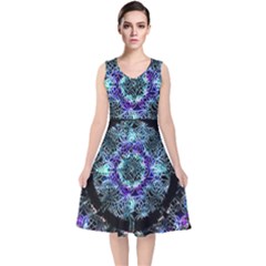 Round Wreath V-neck Midi Sleeveless Dress  by Sabxi