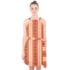 Geometrical Geometric Pattern Halter Collar Waist Tie Chiffon Dress by Sabxi