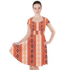 Geometrical Geometric Pattern Cap Sleeve Midi Dress by Sabxi