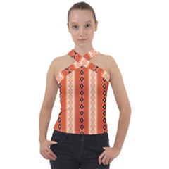 Geometrical Geometric Pattern Cross Neck Velour Top by Sabxi