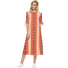 Geometrical Geometric Pattern Bow Sleeve Chiffon Midi Dress by Sabxi