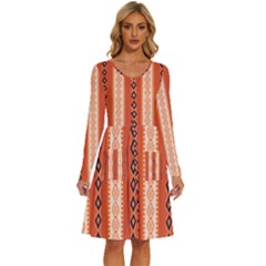 Geometrical Geometric Pattern Long Sleeve Dress With Pocket by Sabxi