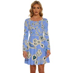 Abstract Pattern Long Sleeve Wide Neck Velvet Dress by Sabxi