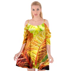 Leaves Plant Pattern Croton Nature Cutout Spaghetti Strap Chiffon Dress by Sabxi