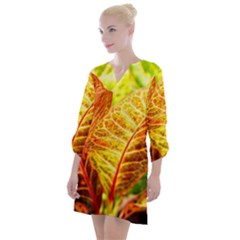 Leaves Plant Pattern Croton Nature Open Neck Shift Dress by Sabxi