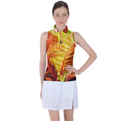 Leaves Plant Pattern Croton Nature Women s Sleeveless Polo T-shirt by Sabxi