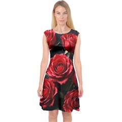 Red Roses Capsleeve Midi Dress by Sabxi