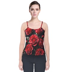 Red Roses Velvet Spaghetti Strap Top by Sabxi