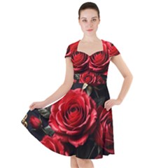 Red Roses Cap Sleeve Midi Dress by Sabxi