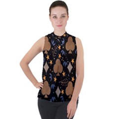 Seamless Pattern Repeat Repetition Mock Neck Chiffon Sleeveless Top by Sabxi