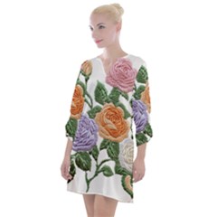 Embroidery Roses Floral Design Open Neck Shift Dress by Sabxi