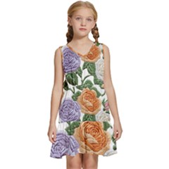 Embroidery Roses Floral Design Kids  Sleeveless Tiered Mini Dress by Sabxi