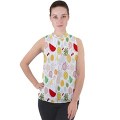 Pattern Seamless Texture Fruit Mock Neck Chiffon Sleeveless Top by Sabxi