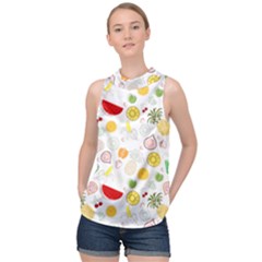 Pattern Seamless Texture Fruit High Neck Satin Top by Sabxi