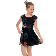 Korean Art Flowers Asian Pattern Kids  Cap Sleeve Dress by Sabxi