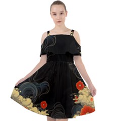 Korean Art Flowers Asian Pattern Cut Out Shoulders Dress by Sabxi