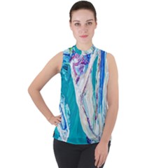 Seascape Mock Neck Chiffon Sleeveless Top by bestdesignintheworld