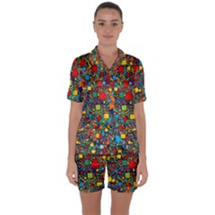 Shapes Pattern Satin Short Sleeve Pajamas Set by Posterlux