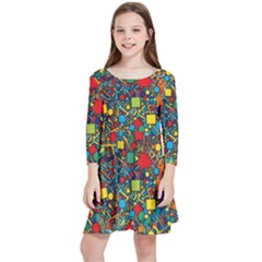 Shapes Pattern Kids  Quarter Sleeve Skater Dress by Posterlux