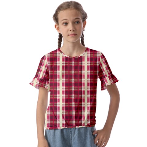 Retro 60s 50s Plaid Pattern 4 Kids  Cuff Sleeve Scrunch Bottom T-shirt by violetheavensky