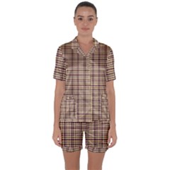 Retro 60s 50s Plaid Pattern 3 Satin Short Sleeve Pajamas Set by violetheavensky