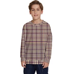 Retro 60s 50s Plaid Pattern 3 Kids  Crewneck Sweatshirt by violetheavensky