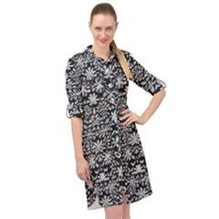 Gothic Leaf Pattern 3 Long Sleeve Mini Shirt Dress by violetheavensky