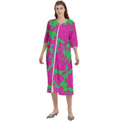 Mid Century Retro Floral 1970s 1960s Pattern 98 Women s Cotton 3/4 Sleeve Nightgown by violetheavensky