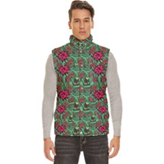 Retro 1880s Flowers Pattern 3 Men s High Neck Button Up Puffer Vest by violetheavensky