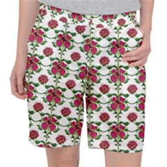 Retro 1880s Flowers Pattern 2 Women s Pocket Shorts by violetheavensky
