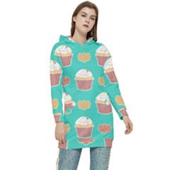 Retro 40s 50s Cupcake Pattern 3 Women s Long Oversized Pullover Hoodie by violetheavensky