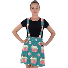 Retro 40s 50s Cupcake Pattern 2 Velvet Suspender Skater Skirt by violetheavensky