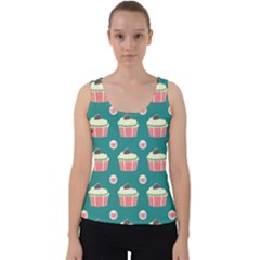 Retro 40s 50s Cupcake Pattern 2 Velvet Tank Top by violetheavensky