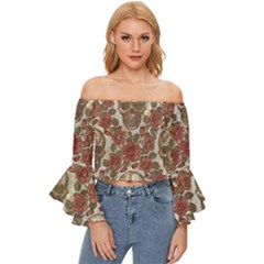 Skull And Roses Flowee Flora Floral Patterns Pattern Off Shoulder Flutter Bell Sleeve Top by Tsamara