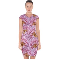 Peonies Nature Bloom Blossom Pink Capsleeve Drawstring Dress  by Tsamara