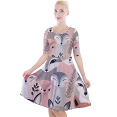 Fox Quarter Sleeve A-line Dress With Pockets by DinkovaArt
