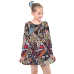 Background Embroidery Pattern Stitches Abstract Kids  Long Sleeve Dress by Ket1n9