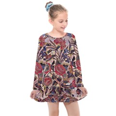 Abstract Flowers Kids  Long Sleeve Dress by DinkovaArt
