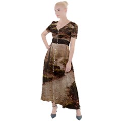 Path Trees Forest Fantasy Button Up Short Sleeve Maxi Dress by Anend