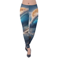 Ocean Sea Waves Velvet Leggings by Anend